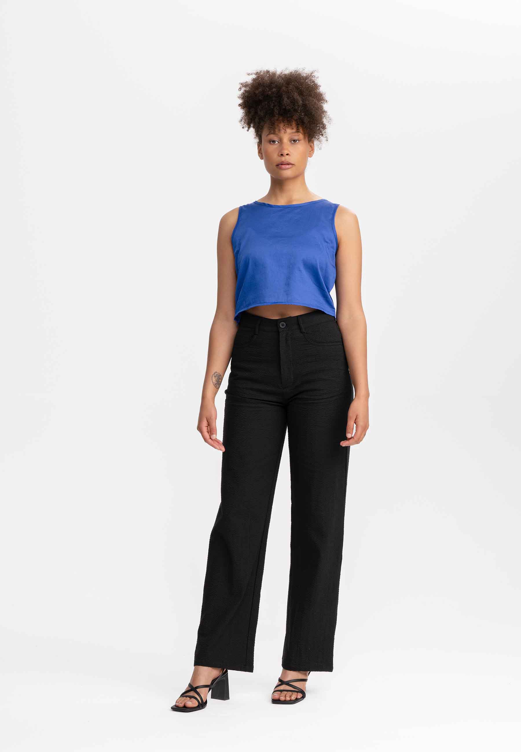 Seersucker Hose mit hohem Bund und weitem Bein Style PAULAMI - Image 4