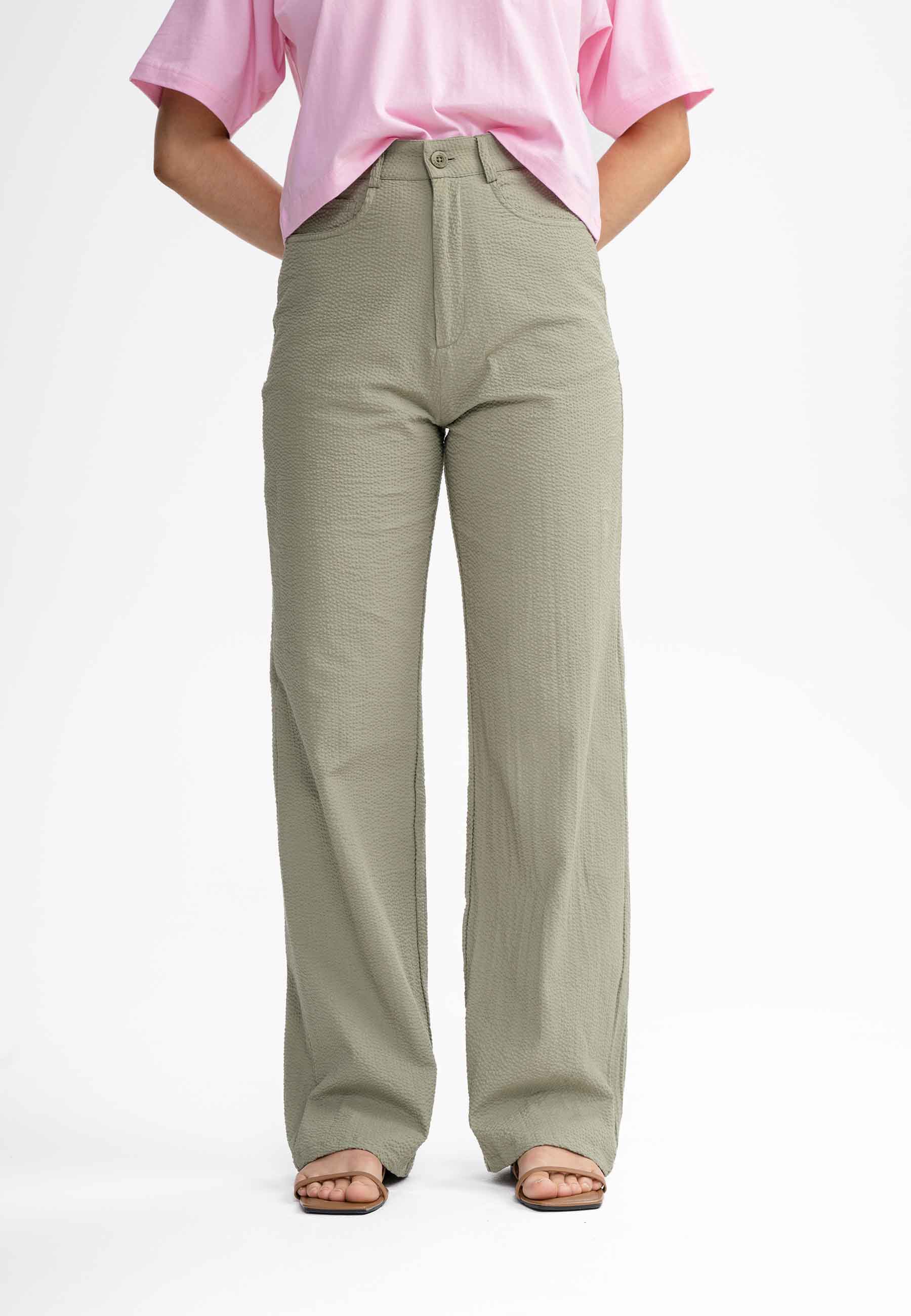 Seersucker Hose mit hohem Bund und weitem Bein Style PAULAMI - Image 6